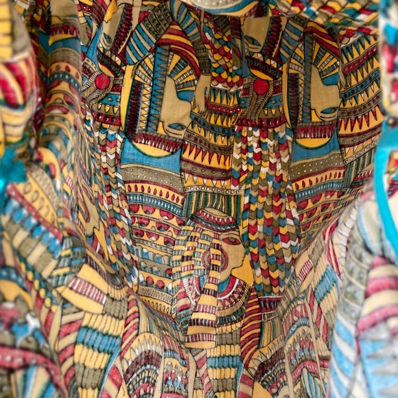 VINTAGE 80s Egyptian Tunic-Style Brightly Colored Shirt with Shoulder Ties - Picture 7 of 8